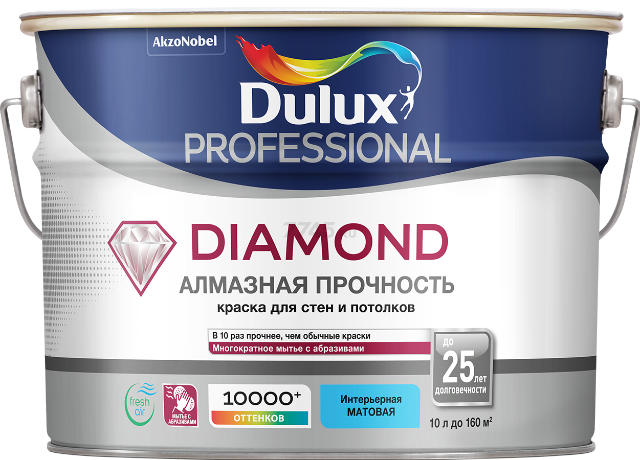 Краска водно-дисперсионная DULUX Diamond Алмазная прочность база BW матовая 2,5 л